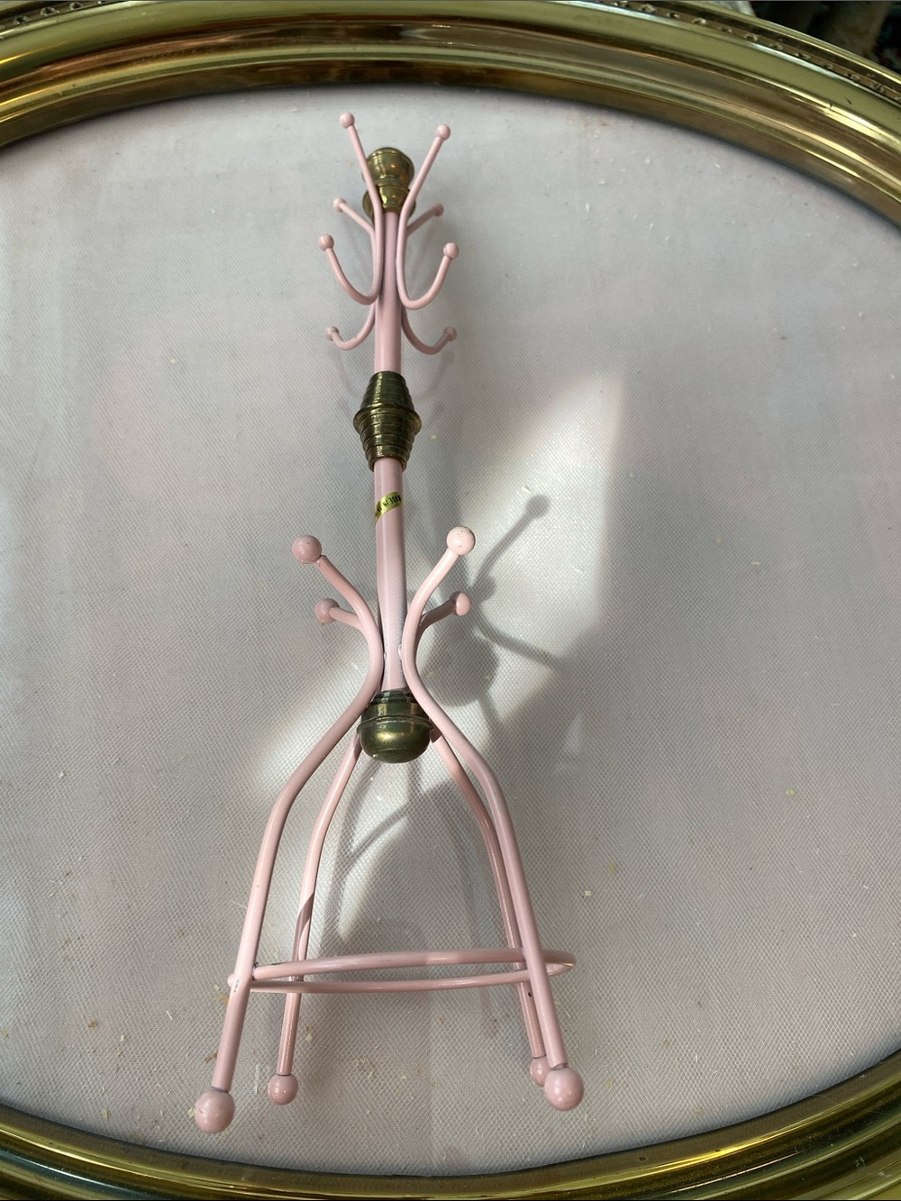 Vintage Pink Metal Jewelry Tree Stand - Decorative Earring & Necklace Organizer